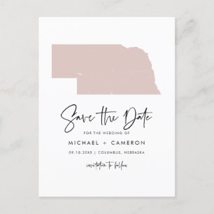 Blush Pink Nebraska Map Script Save the Date Announcement Postcard