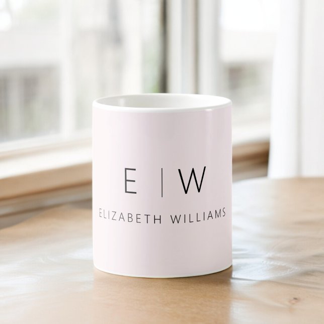 Blush Pink Neutral Minimalist Monogram Name Coffee Mug (Creator Uploaded)