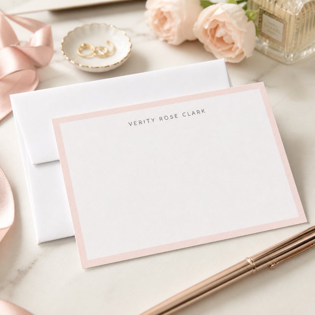 Blush Pink Note Card | Minimal Feminine Notecards (Elegant blush pink border note card by Guava - modern, feminine, and easily customizable)