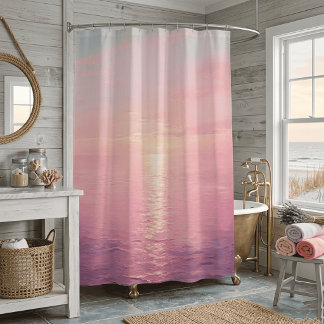 Blush Pink Ocean Beach Sunset Horizon Seascape Shower Curtain
