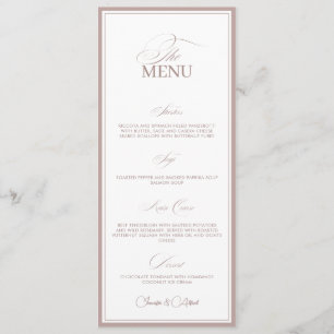 Blush Pink Old Money Wedding Dinner Menu Card