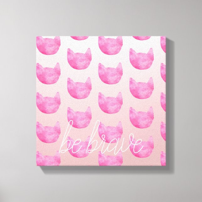 Blush Pink Ombre Cat Be Brave Canvas Print (Front)