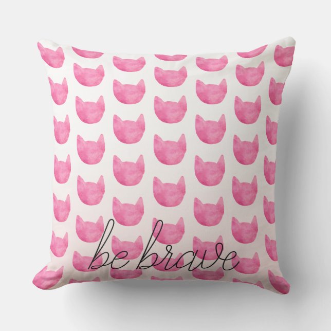 Blush Pink Ombre Cat Be Brave Cushion (Front)