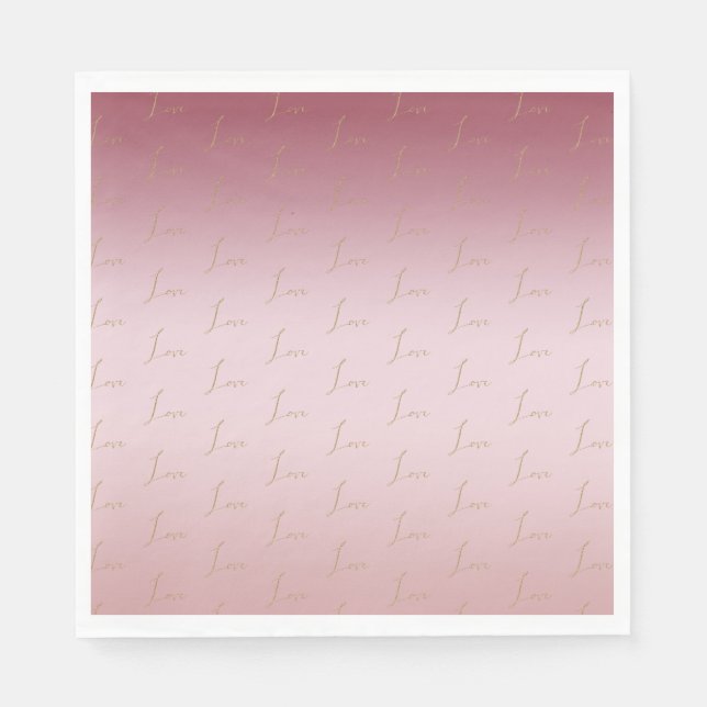 Blush Pink Ombre Glitter Gold Love Napkin (Front)