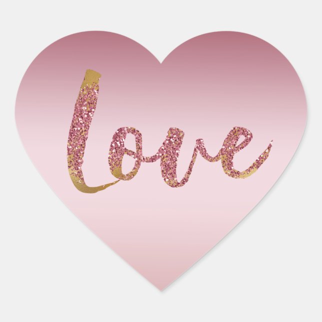 Blush Pink Ombre Glitter Gold Red Love Heart Sticker (Front)