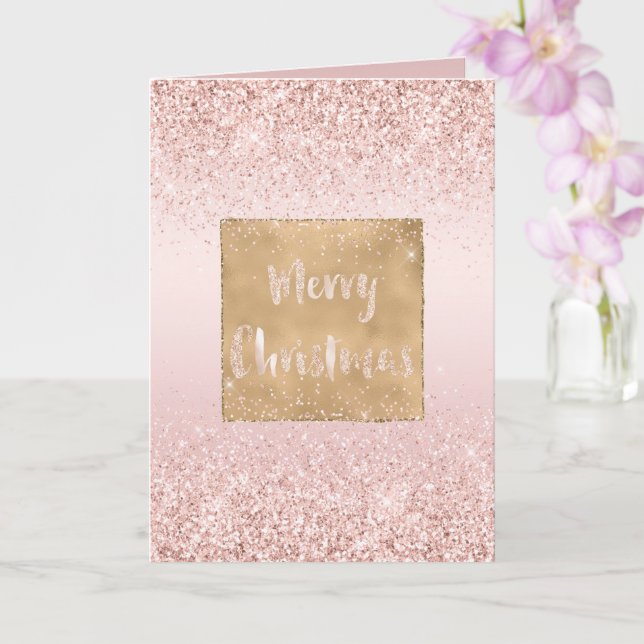 Blush Pink Ombre Glitzy Glitter Sparkle Christmas Card (Orchid)