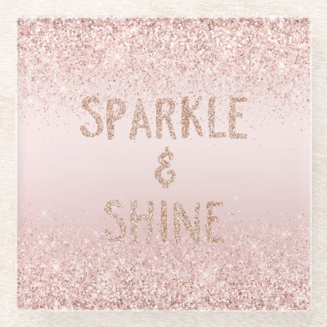 Blush Pink Ombre Glitzy Glitter Sparkle  Glass Coaster (Front)