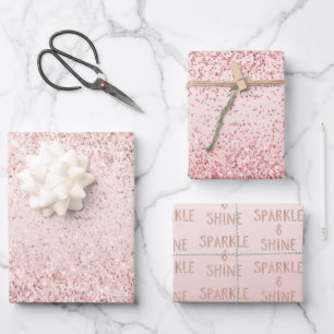 Blush Pink Ombre Glitzy Glitter Sparkle      Wrapping Paper Sheet