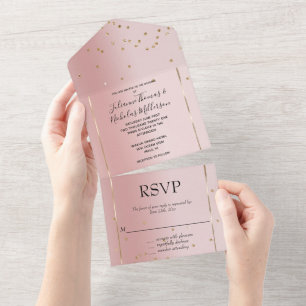 Blush Pink Ombre Gold Glam Confetti All In One Invitation