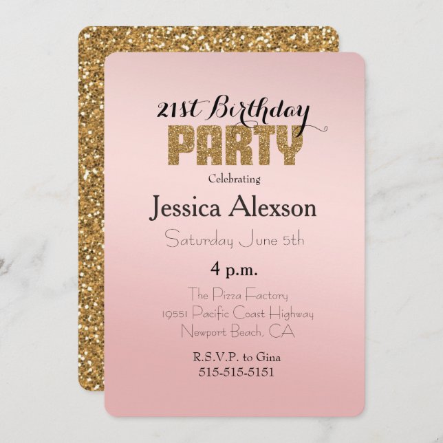 Blush Pink Ombre Gold Glitter Invitation (Front/Back)