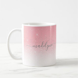 Blush Pink Ombre Silver Glitter Personalised Coffee Mug