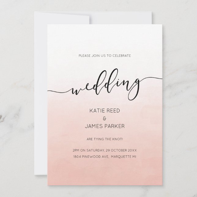 Blush pink ombre watercolor elegant invitation (Front)