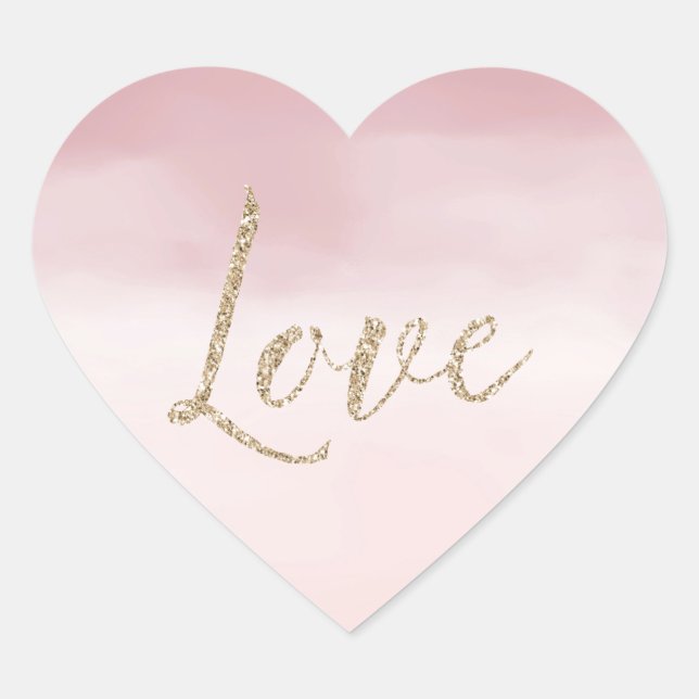 Blush Pink Ombre Watercolor Gold Glitter Love   Heart Sticker (Front)