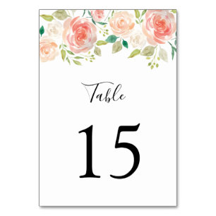 Blush Pink orange floral watercolor wedding Table Number