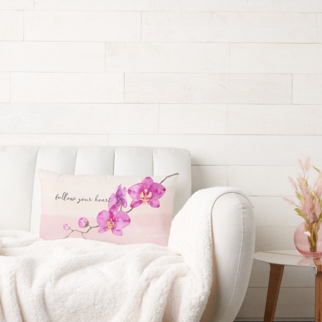 Blush Pink Orchid Flowers Lumbar Cushion (Couch)