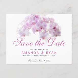 Blush Pink Orchid Watercolor Flower Floral Wedding Announcement Postcard