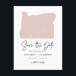 Blush Pink Oregon Map Modern Script Save the Date Announcement Postcard<br><div class="desc">Announce your wedding date to family and friends with this Oregon state theme save the date announcement postcard. It features an illustration of the state of Oregon, simple typography and a handwritten script. Personalise by adding names, date, venue and other details. This state of Oregon save the date card is...</div>