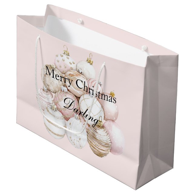 Blush Pink Ornaments Christmas Large Gift Bag (Front Angled)