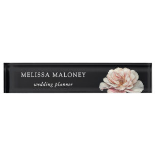 Blush Pink Painted Rose Black Nameplate