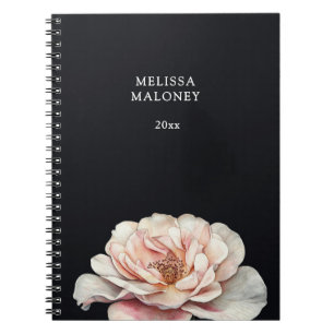 Blush Pink Painted Rose Black Notebook