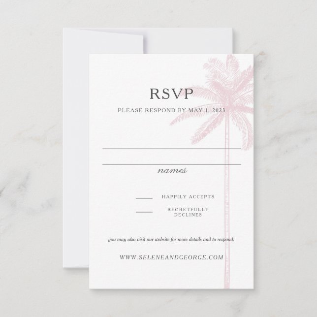 Blush Pink Palm Tree Response Card Vintage Drawing (Front)