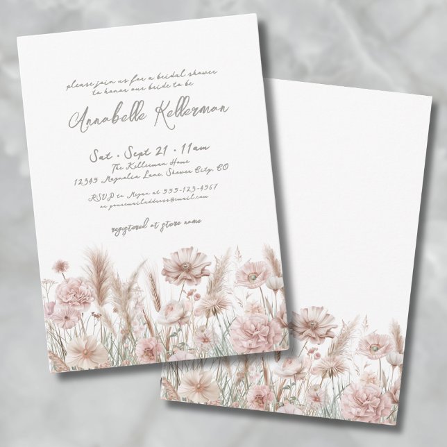 Blush Pink Pampas Floral Boho Bridal Shower Invitation (Blush Pink Pampas Floral Boho Bridal Shower Invitation )