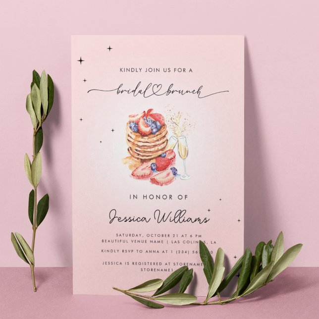 Blush Pink Pancake Brunch Bubbly Bridal Shower Invitation (Creator Uploaded)