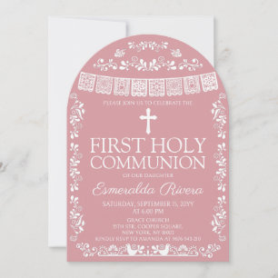 Blush Pink Papel Picado First Holy Communion Arch Invitation