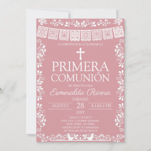 Blush Pink  Papel Picado Primera Comunión Invitation