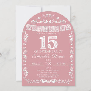 Blush Pink Papel Picado Quinceañera 15th Birthday Invitation