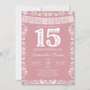 Blush Pink Papel Picado Quinceañera 15th Birthday Invitation