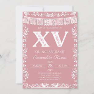 Blush Pink Papel Picado Quinceañera XV Birthday Invitation