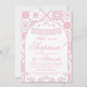 Blush Pink Papel Picado Surprise 50th Birthday Invitation