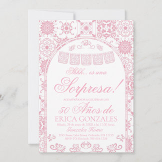 Blush Pink Papel Picado Surprise 50th Birthday Invitation