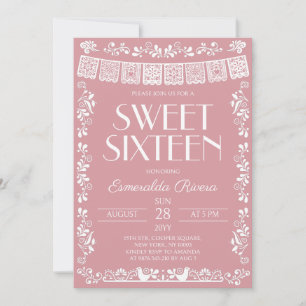 Blush Pink Papel Picado Sweet Sixteen Birthday Invitation