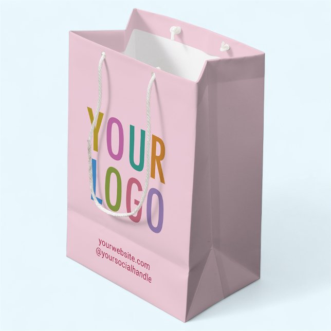 Blush Pink Paper Gift Bag Custom Business Logo (MISOOK 7 x 4.5 x 10 inch Light Pink Gift Bag with Logo )