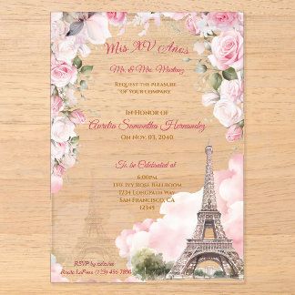 Blush Pink Paris Quinceañera Acrylic Invitations
