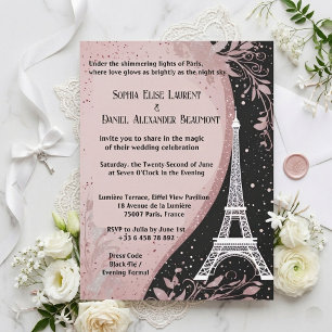 Blush Pink Parisian Night Silver Romantic Wedding Invitation