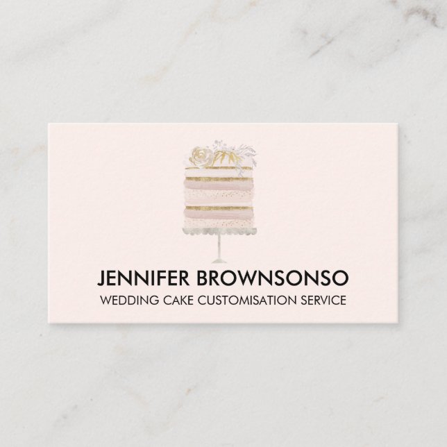 Blush Pink Party Home Bakery Wedding Cake Business Card (Front)