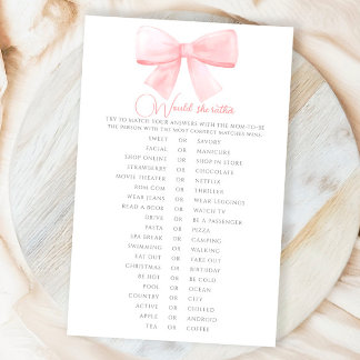 Blush Pink Pastel Bow Baby Shower Would She Rather