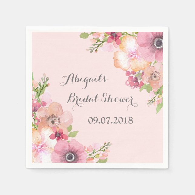 Blush Pink Pastel Floral Bridal Shower Napkins (Front)