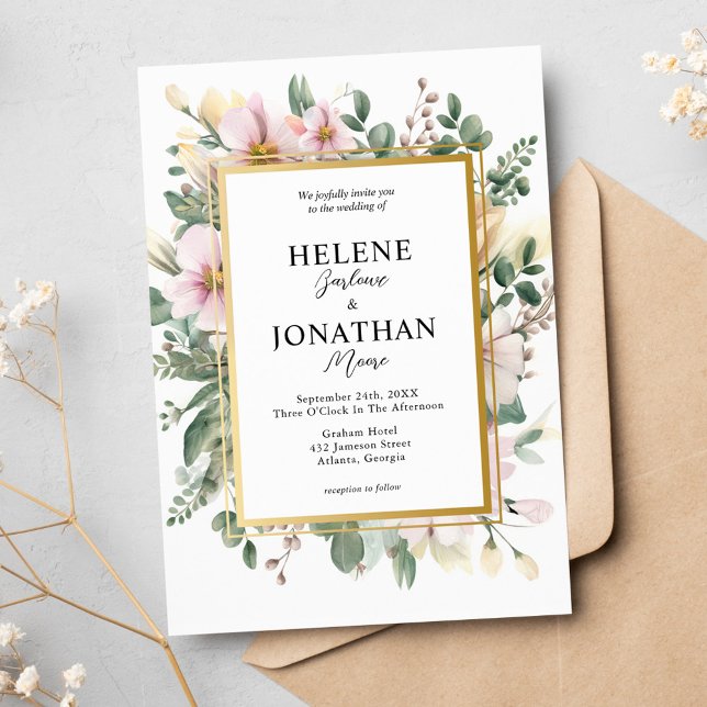Blush Pink Pastel Floral Garden Elegant Wedding Invitation (Blush Pink Pastel Floral Garden Elegant Wedding Invitation)