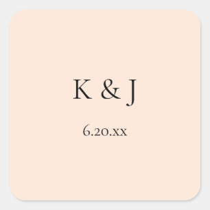 Blush Pink Pastel Monogram & Date Square Sticker