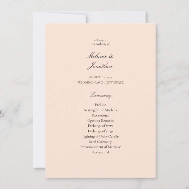 Blush Pink Pastel Wedding Ceremony Program Invitation (Front)