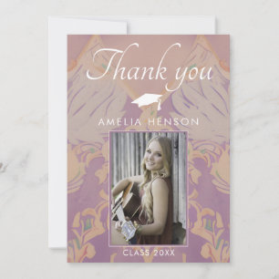 Blush Pink Pattern Graduation Photo Graduation Thank You Card