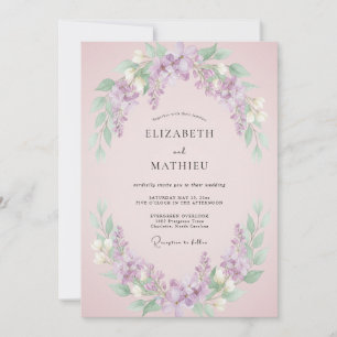 Blush Pink Peaceful Lilac Wedding Invitation