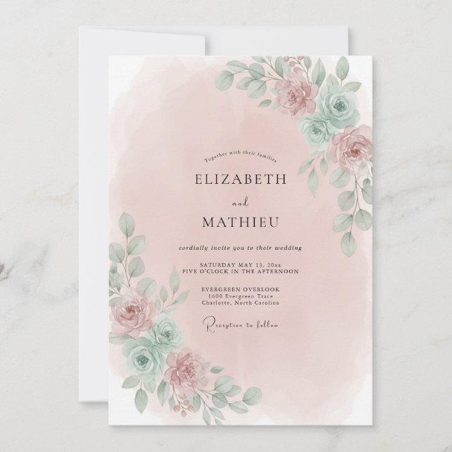 Blush Pink Peaceful Spring Wedding Invitation (Front)