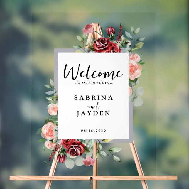 Blush Pink Peach And Coral Floral Wedding Welcome Acrylic Sign (Neutral)