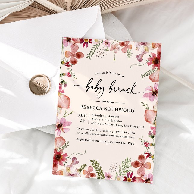 Blush Pink Peach Boho Floral Baby Brunch Shower Invitation (Creator Uploaded)
