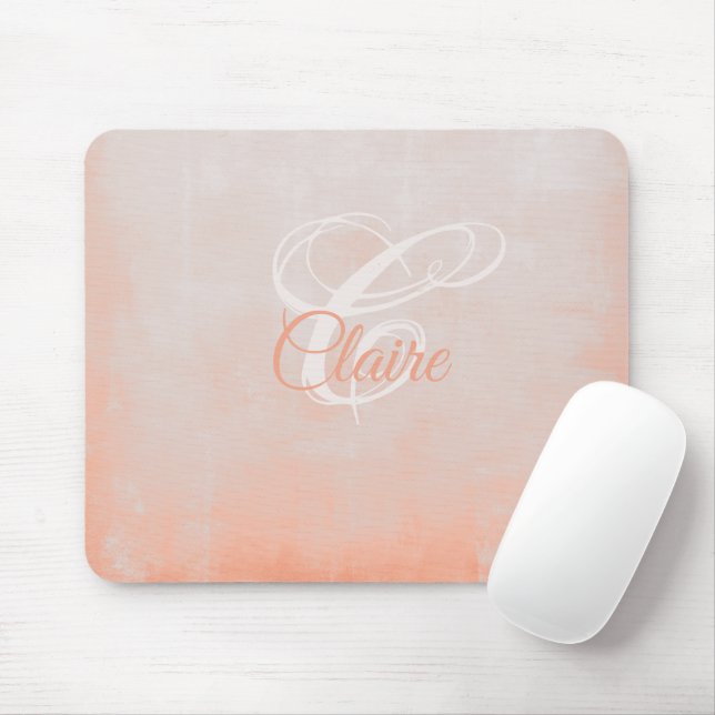 Blush Pink Peach Coral rustic Abstract monogram Mouse Pad (With Mouse)